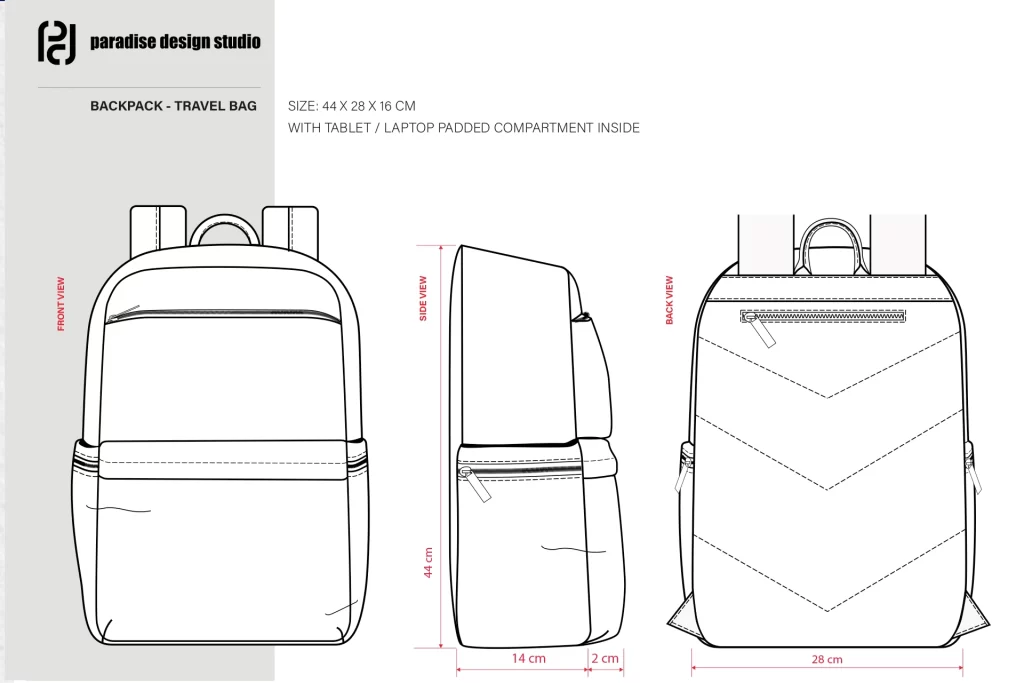 diseño técnico de producto mochila